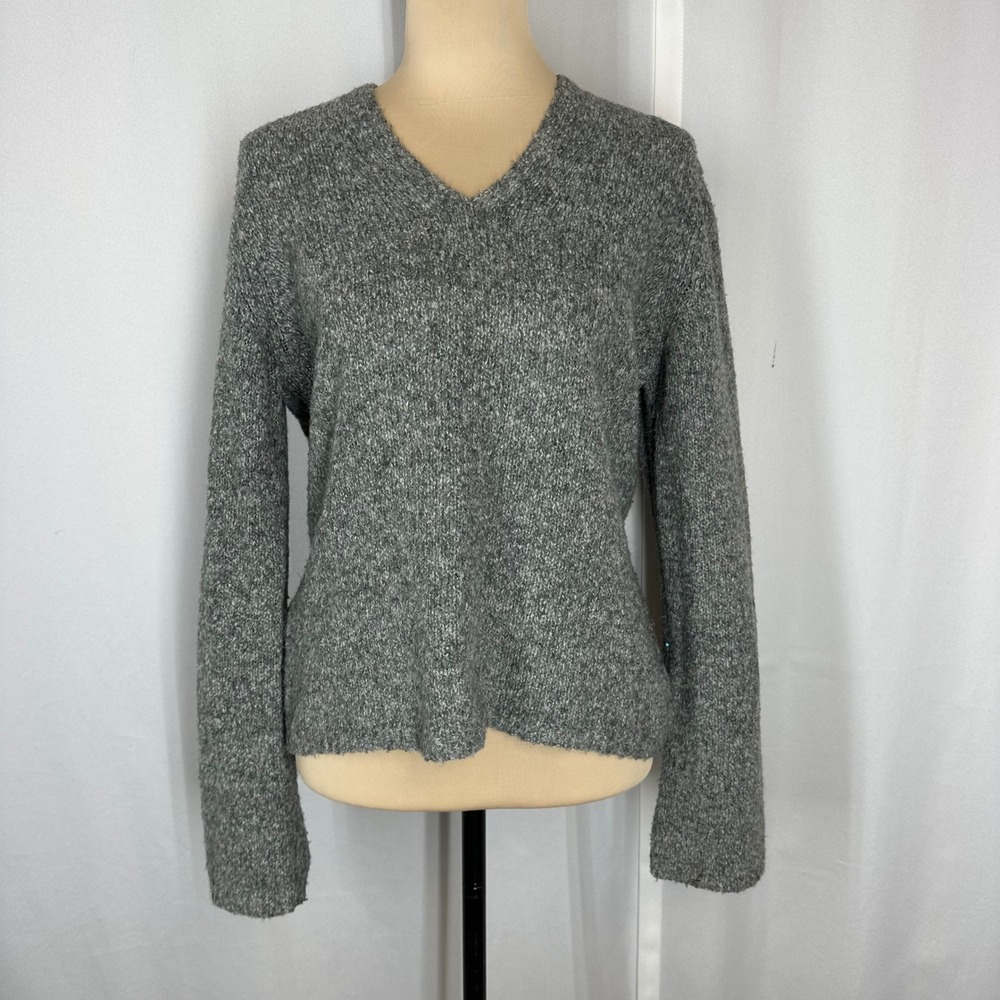 Vintage Y2K Ann Taylor LOFT Gray Merino Wool Blend V Neck Sweater M - Picture 3 of 10